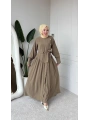 Haki Modal Kumaş Kuşaklı Düğmeli Elbise Modelimiz
