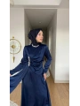 Yeni Sezon Lacivert Saten Kumaş Taşlı Abiye Modelimiz