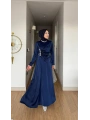 Yeni Sezon Lacivert Saten Kumaş Taşlı Abiye Modelimiz
