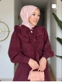 Mürdüm Modal Kumaş Yaka Göğüs Ve Eteği Fırfırlı Elbise Modelimiz