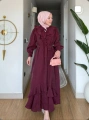 Mürdüm Modal Kumaş Yaka Göğüs Ve Eteği Fırfırlı Elbise Modelimiz