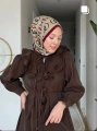 Acı Kahve Modal Kumaş Yaka Göğüs Ve Eteği Fırfırlı Elbise Modelimiz