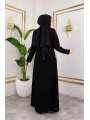 Siyah Petek Krep Kumaş Taş Detaylı Fermuarlı Ferace Modelimiz