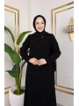 Siyah Petek Krep Kumaş Taş Detaylı Fermuarlı Ferace Modelimiz