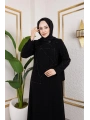 Siyah Petek Krep Kumaş Taş Detaylı Fermuarlı Ferace Modelimiz