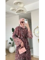 Bordo Şifon Kumaş Beli Lastikli Çiçek Desenli Elbise Modelimiz