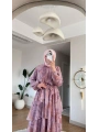 Pembe Şifon Kumaş Desenli Kat Kat Elbise Modelimiz