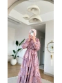 Pembe Şifon Kumaş Desenli Kat Kat Elbise Modelimiz