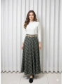 Haki Ekose Desenli Kumaş Kemerli Etek Modelimiz