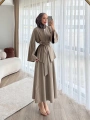 Kadın Bej Kuşaklı Tesettür Elbise