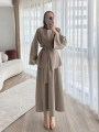 Kadın Bej Kuşaklı Tesettür Elbise