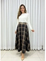 Siyah Ekose Desenli Kumaş Kemerli Etek Modelimiz