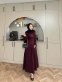 Sukuba Kumaş Bordo Tesettür Elbise | Şık Günlük ve Özel Gün Elbisesi |