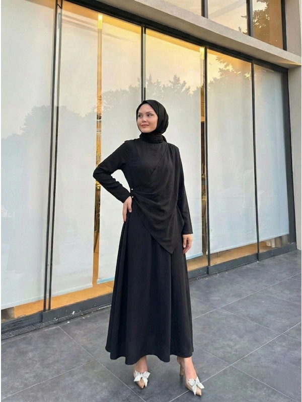 Siyah Yeni Modal Kumaş Elbise Modelimiz