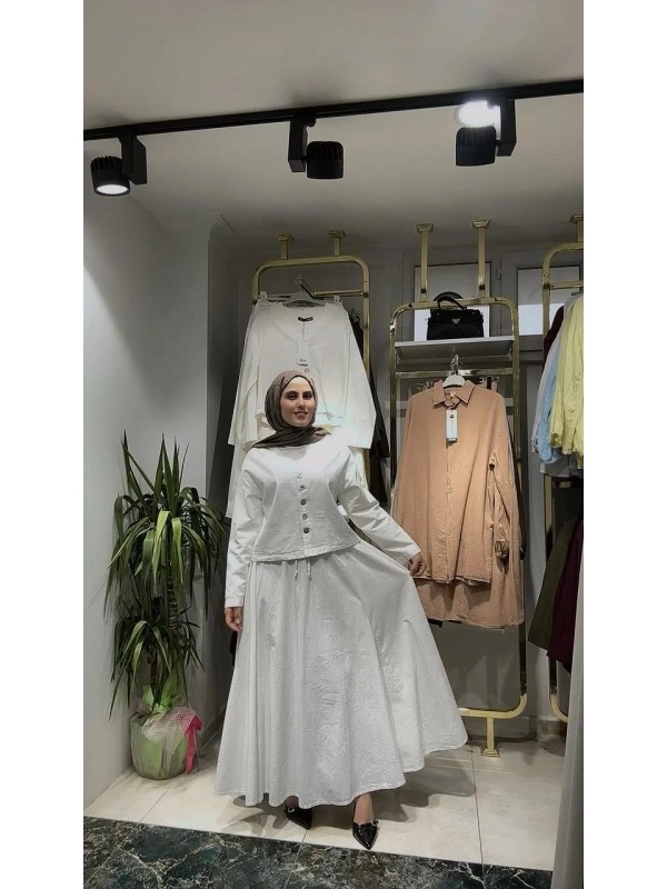 Beyaz Yazlık Keten Kumaş Elbise Modelimiz