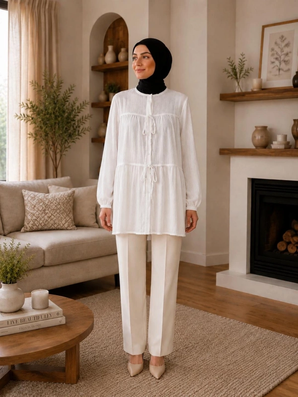 Beyaz Kimono Yazlık Yeni Trend Gömlek Modelimiz