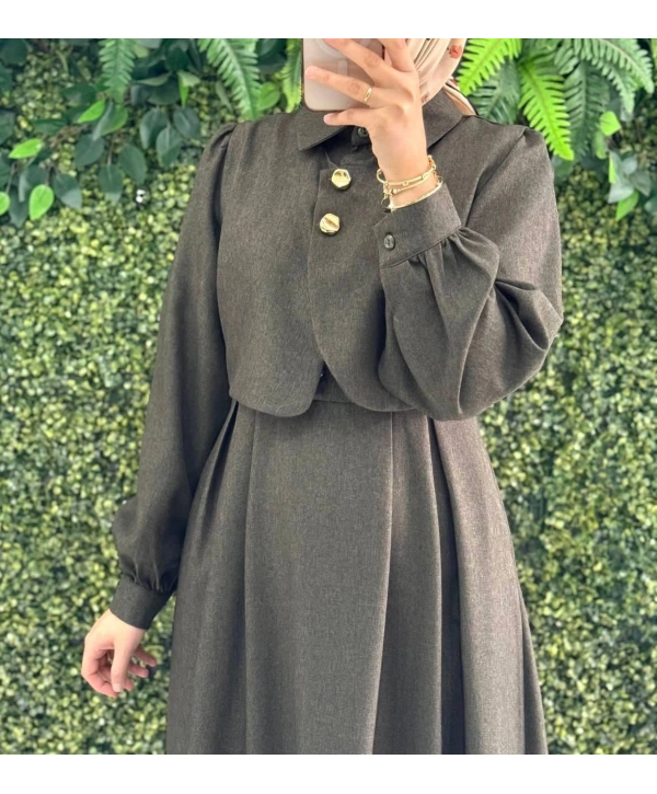 Haki yuniceft kumaş elbisemiz