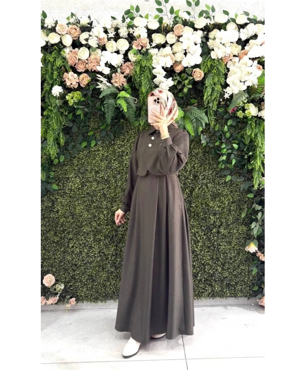 Haki yuniceft kumaş elbisemiz