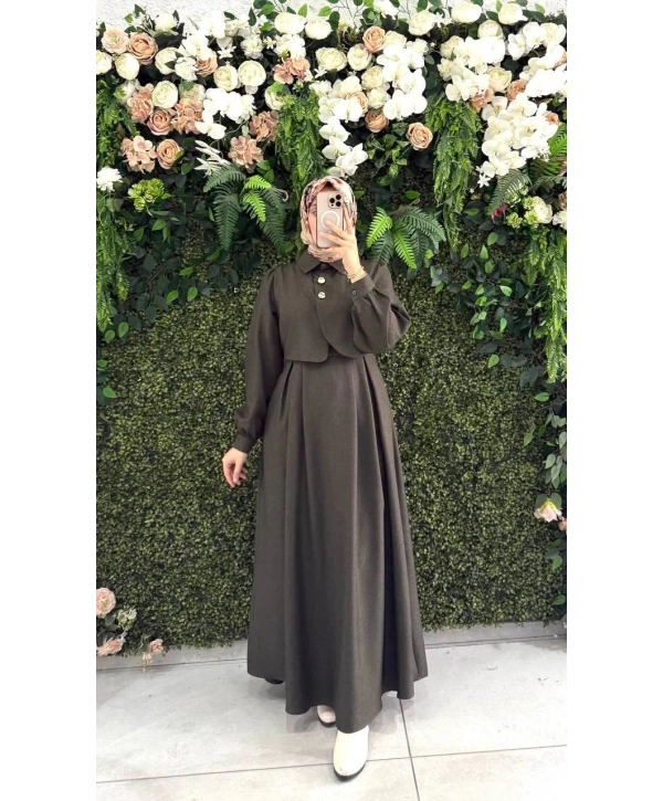 Haki yuniceft kumaş elbisemiz