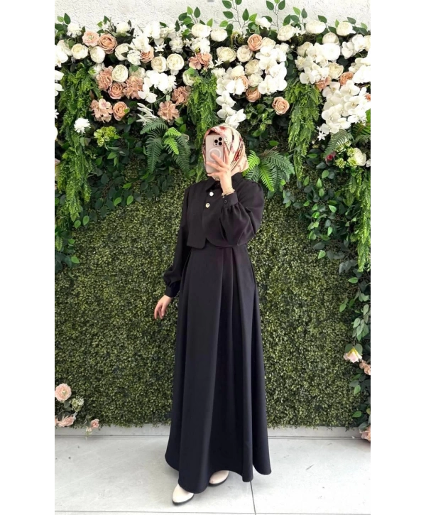 siyah yuniceft kumaş elbisemiz