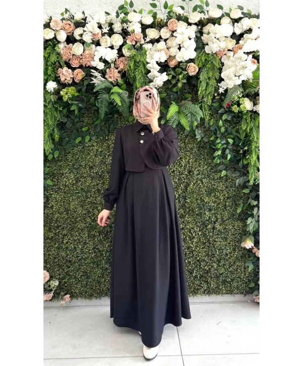 siyah yuniceft kumaş elbisemiz