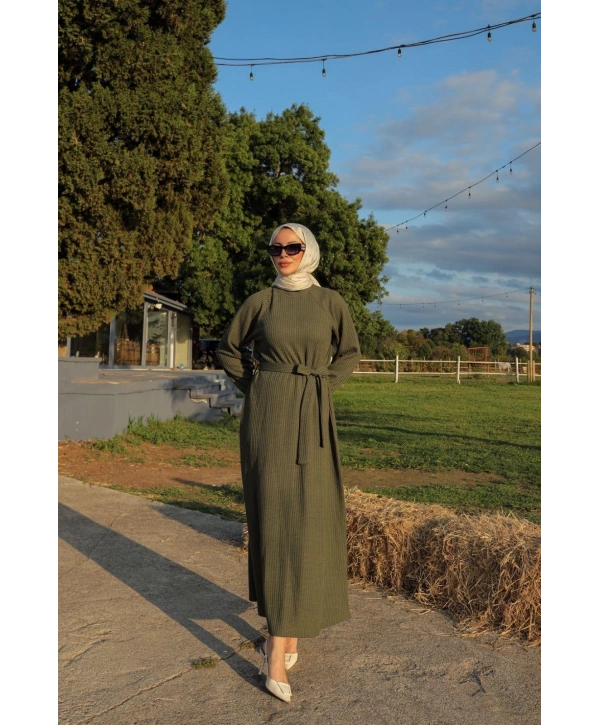 Haki Tessettür Elbise Modelimiz