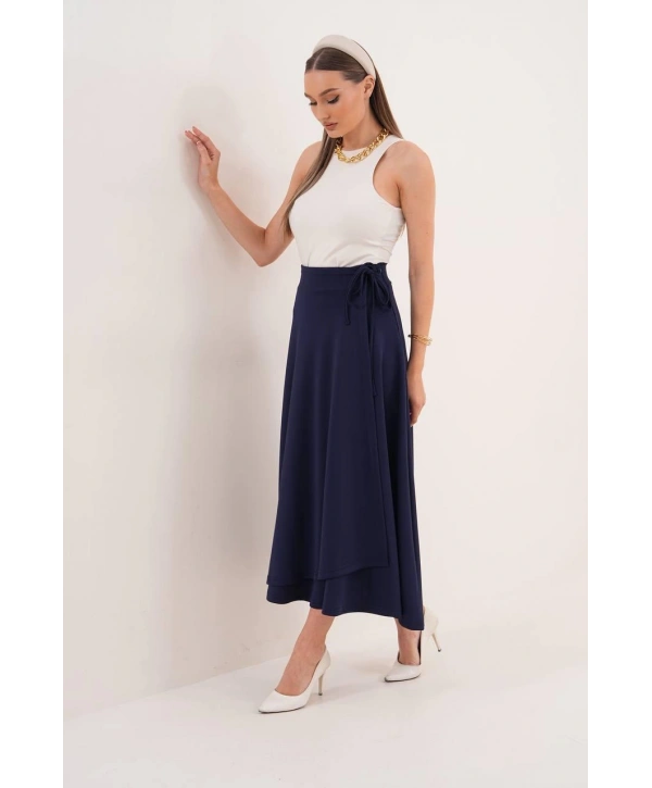 Lacivert Yandan Bağlama Detaylı Etek Modelimiz