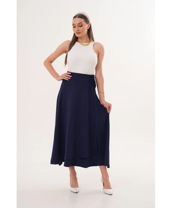 Lacivert Yandan Bağlama Detaylı Etek Modelimiz