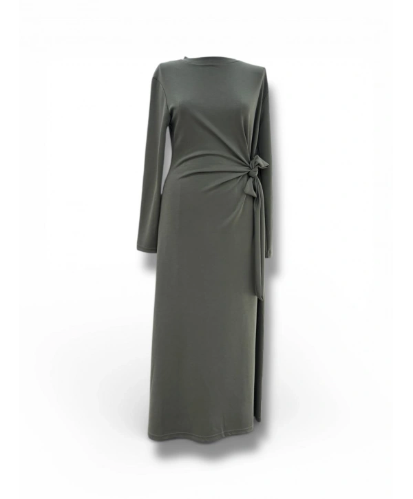 Haki Önden Bağlamalı Elbise Modelimiz