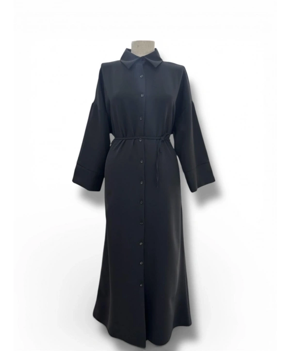 Siyah Double Kumaş Önü Düğmeli Elbise Modelimiz