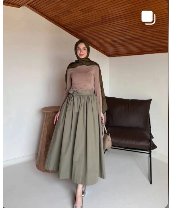 Haki Torino Kumaş Etek Modelimiz