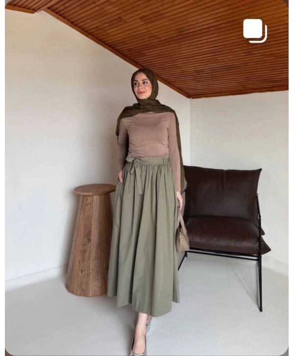 Haki Torino Kumaş Etek Modelimiz