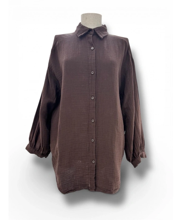 Kahverengi Müslüm Kumaş Yazlık Gömlek Modelimiz