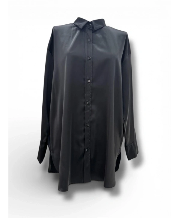 Siyah Oversize Saten Kumaş Gömlek Modelimiz