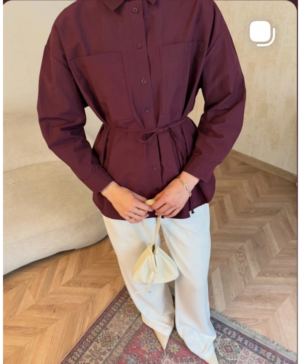Mürdüm Belden Bağlamalı Basic Gömlek Modelimiz