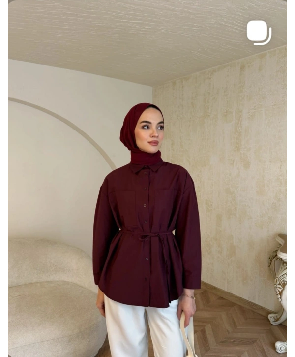 Mürdüm Belden Bağlamalı Basic Gömlek Modelimiz