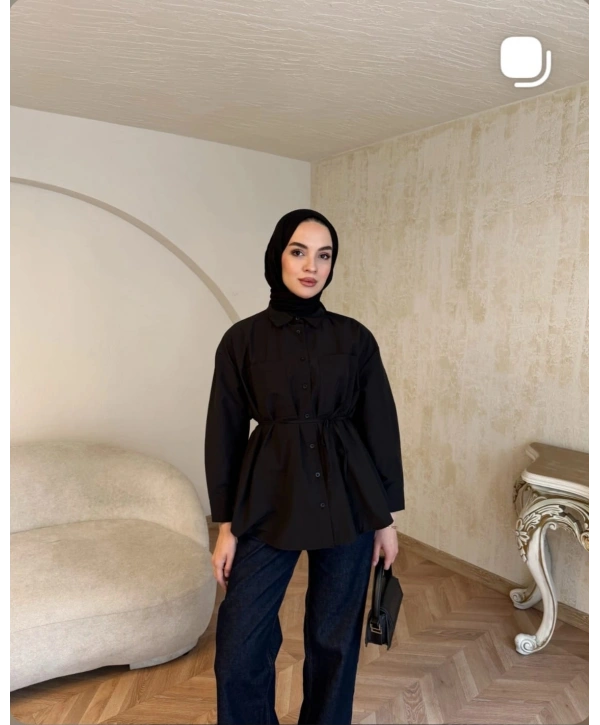 Siyah Belden Bağlamalı Basic Gömlek Modelimiz