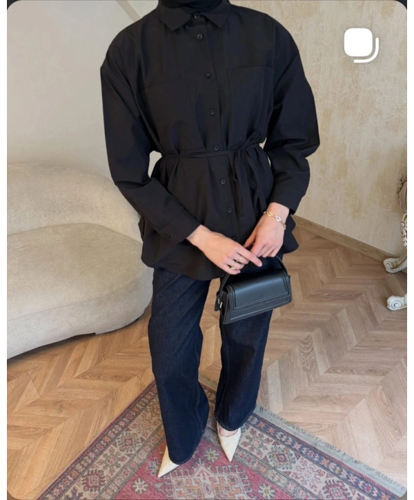 Siyah Belden Bağlamalı Basic Gömlek Modelimiz