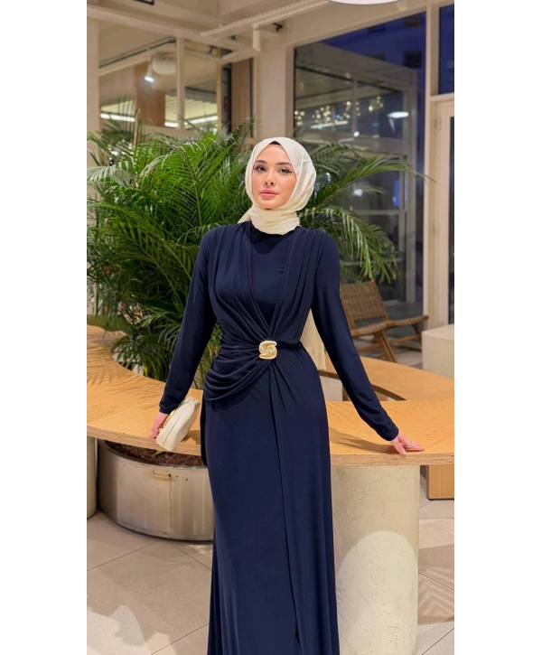 Lacivert Sendi Kumaş Likralı Elbise Modelimiz