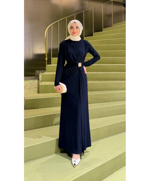 Lacivert Sendi Kumaş Likralı Elbise Modelimiz