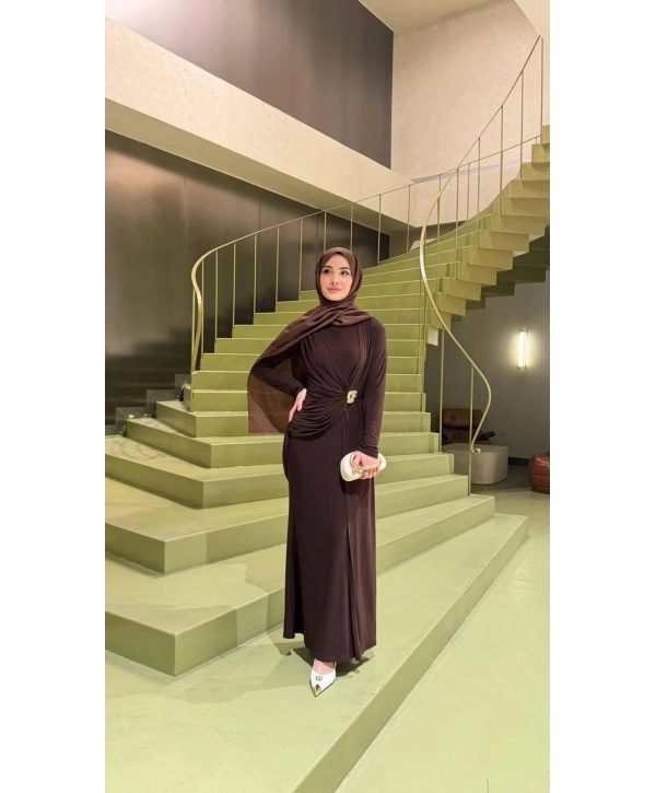 Acı Kahve Sendi Kumaş Likralı Elbise Modelimiz