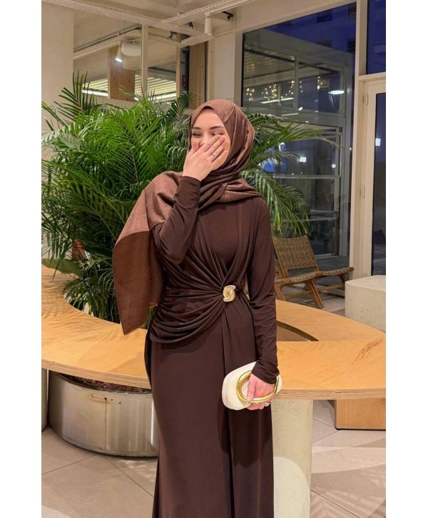 Acı Kahve Sendi Kumaş Likralı Elbise Modelimiz