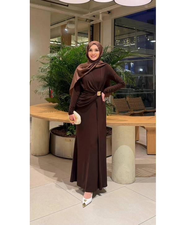 Acı Kahve Sendi Kumaş Likralı Elbise Modelimiz