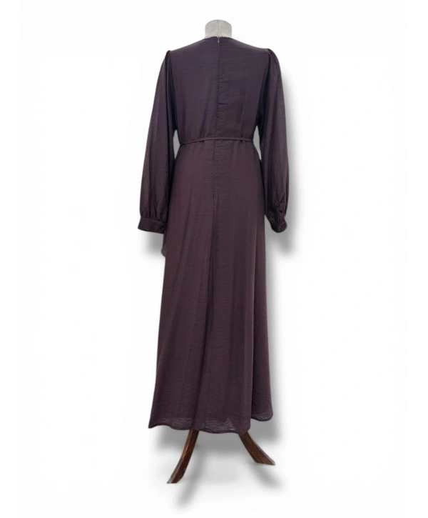 Mürdüm Belden Bağlamalı Liosel Kumaş Elbise Modelimiz