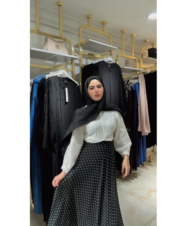 Siyah Şifon Kumaş Astarlı Puantiyeli Etek Modelimiz