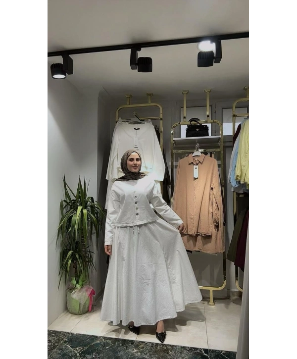 Beyaz Yazlık Keten Kumaş Elbise Modelimiz