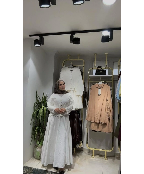 Beyaz Yazlık Keten Kumaş Elbise Modelimiz