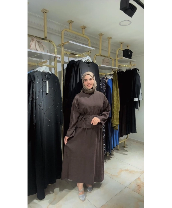 Kahve Rengi Modal Kumaş Etekli Takım Modelimiz