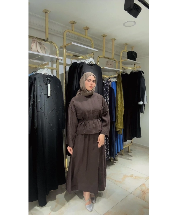 Kahve Rengi Modal Kumaş Etekli Takım Modelimiz