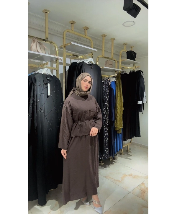 Kahve Rengi Modal Kumaş Etekli Takım Modelimiz